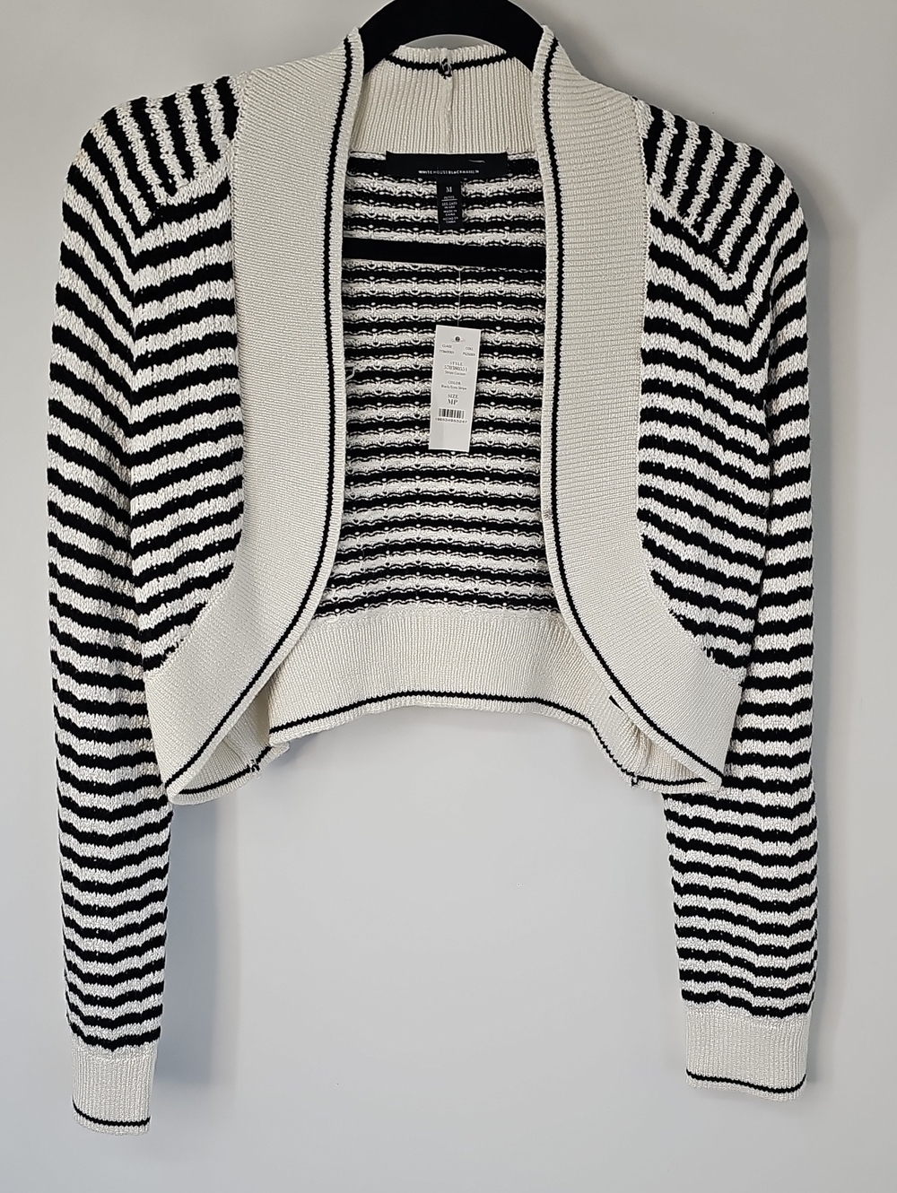 WHBM Ecru & Black Striped Soft Cozy Nubby Knit Cocoon Shrug Sweater Sz:MP - Picture 15 of 17